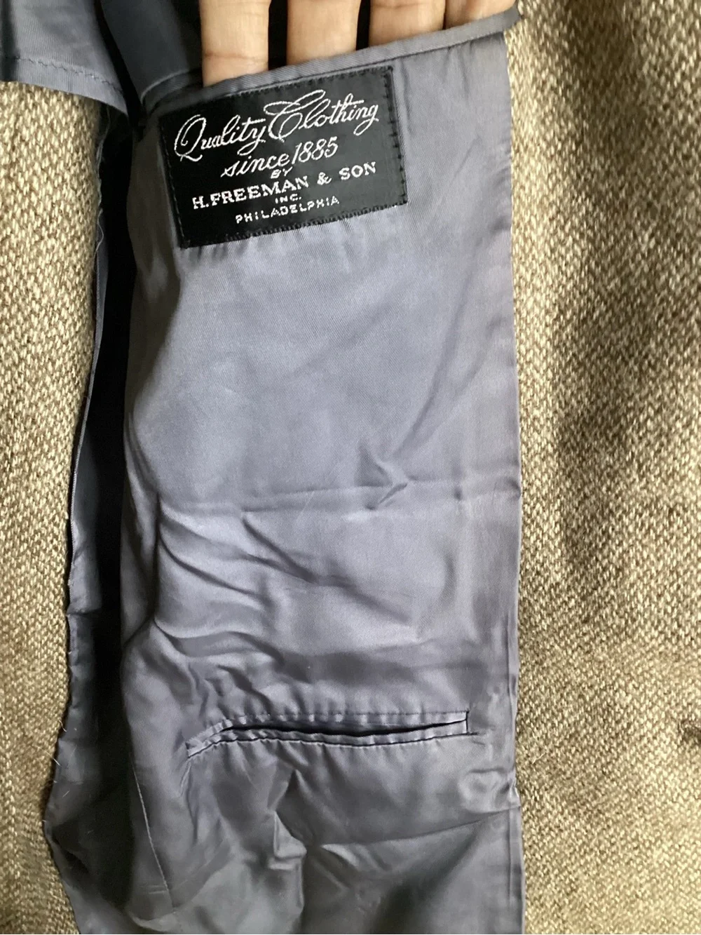 Vintage Taupe Herringbone Sport Coat with Notch Lapel 40R